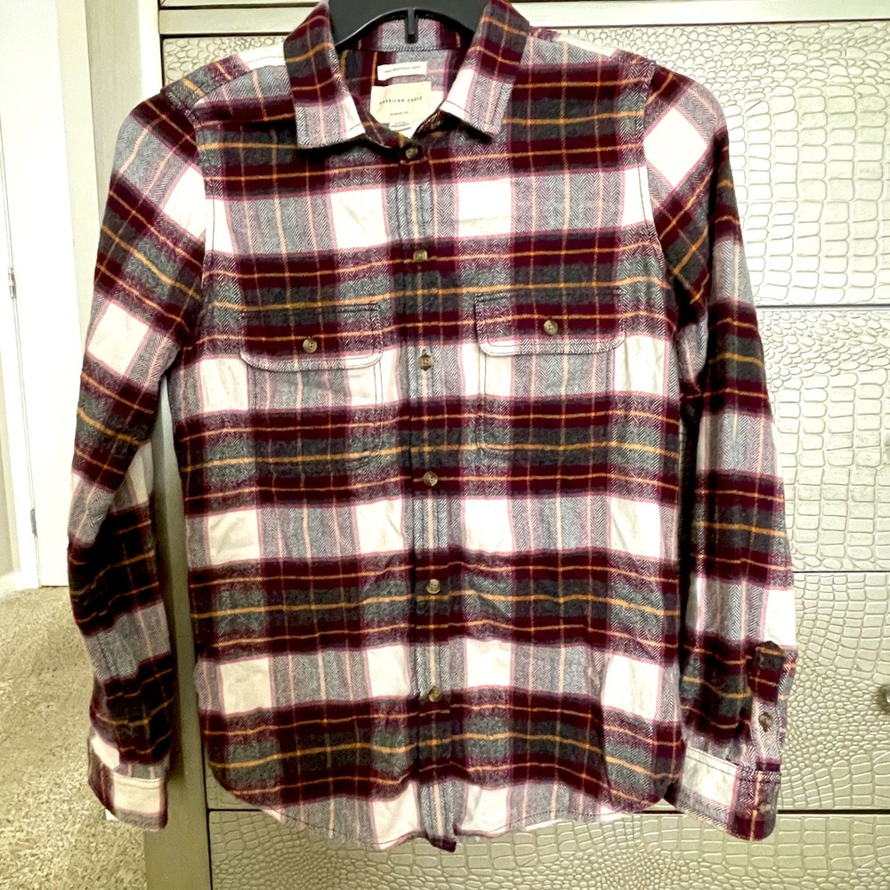 American Eagle Ahh-mazingly Soft Burgundy Classic Fit Flannel Size S
